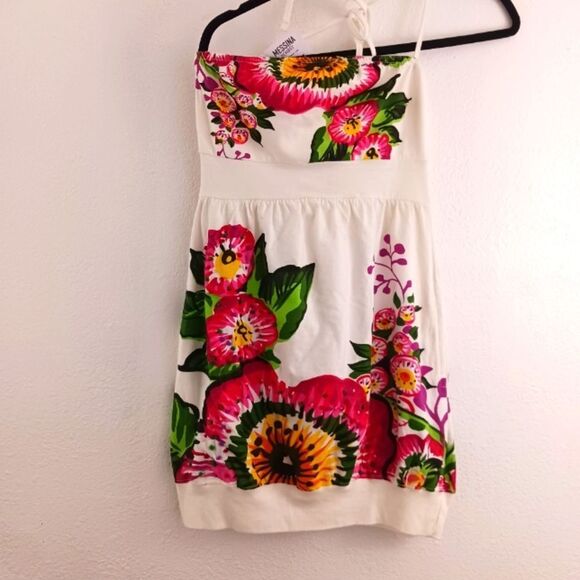 DESIGUAL Womens Graphic Halter Top  Medium White Floral dress - Picture 1 of 5